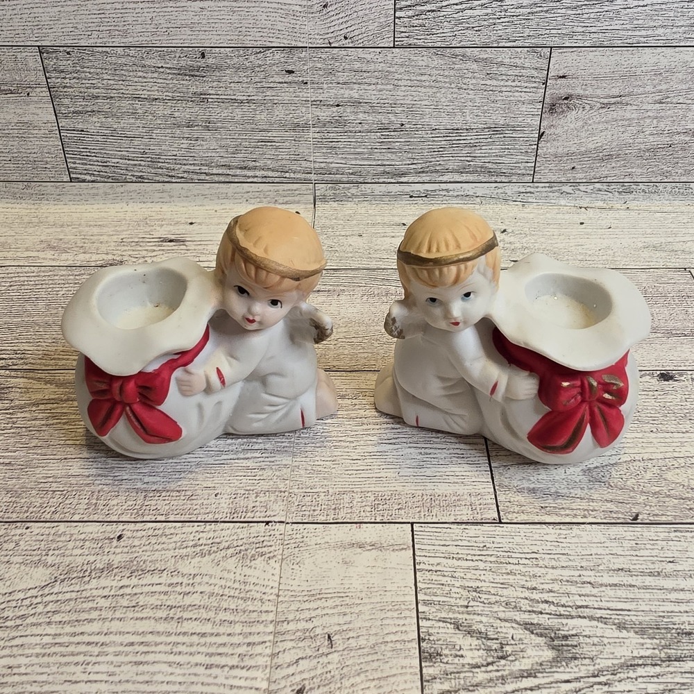 Porcelain Cherub Candle Holders Christmas Home Decor Taiwan